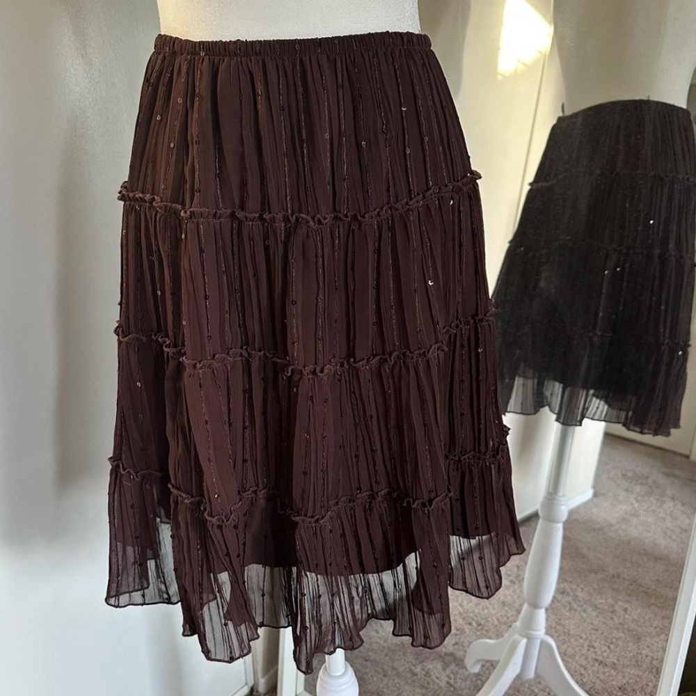 Midi tiered chiffon layered skirt with fairy sequins - Picture 3 of 4
